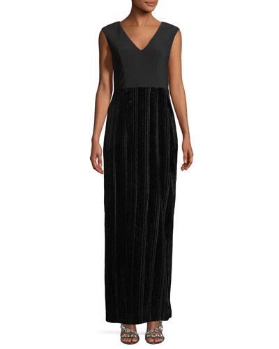 V-neck Velvet Skirt Column Gown