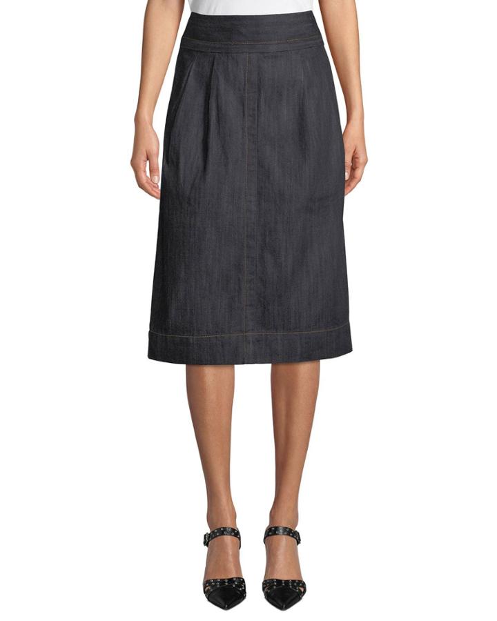 High-waist A-line Denim Knee-length