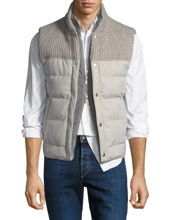 Men's Brioche Stitch Yoked Goose-fill Vest