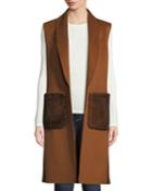 Luxury Fur-pocket Cashmere Shawl-collar Vest