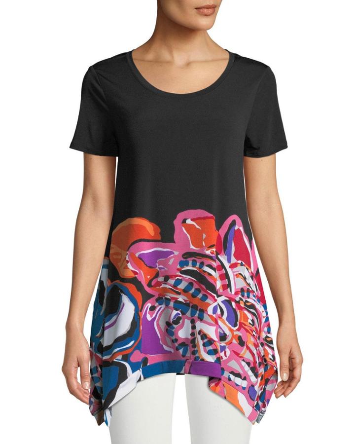 Floral-print Sharkbite-hem Short-sleeve Tee