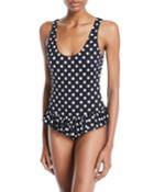 Tinos Scoop-neck Polka-dot One-piece Swimsuit W/ Ruffled