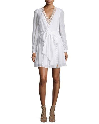 Lolo Lace-inset Wrap Dress, Chalk