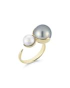 Fluid Double Pearl Open Ring In 14k Yellow Gold
