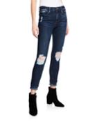 Le High Skinny Crop Jeans With Ripped Knees