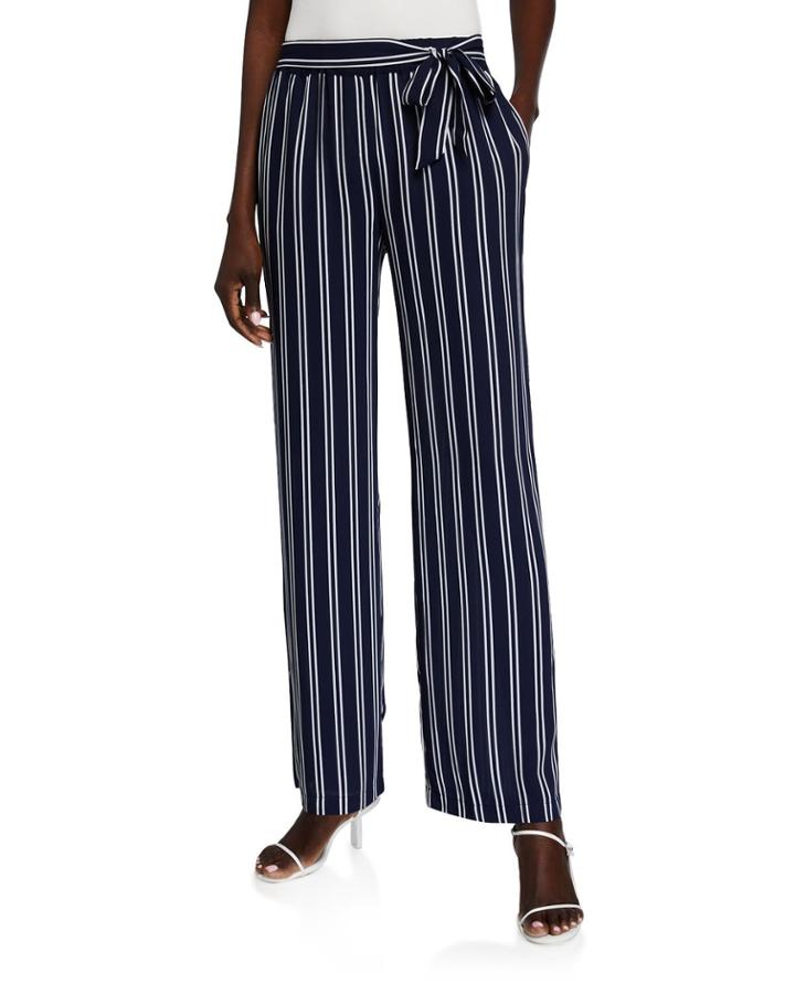 Stripe Wide Leg Belted Pants