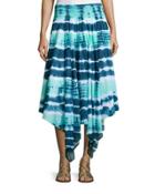 Tie-dye Asymmetric-hem Midi Skirt, Ultra Blue