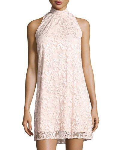 High-neck Sleeveless Lace Shift Dress,