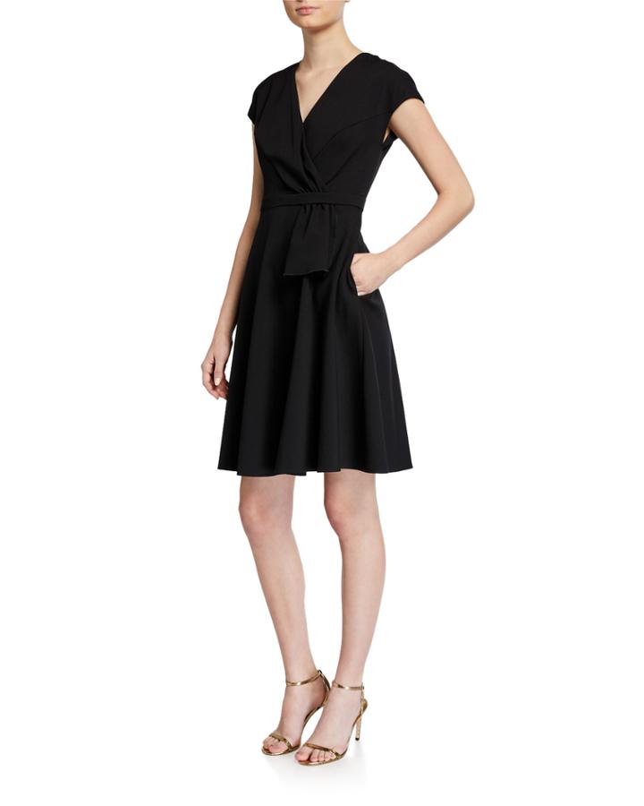 Faux-wrap Cap-sleeve Dress