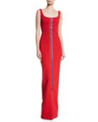 Scoop-neck Sleeveless 2-way Contrast Zipper Fitted Column Evening Gown