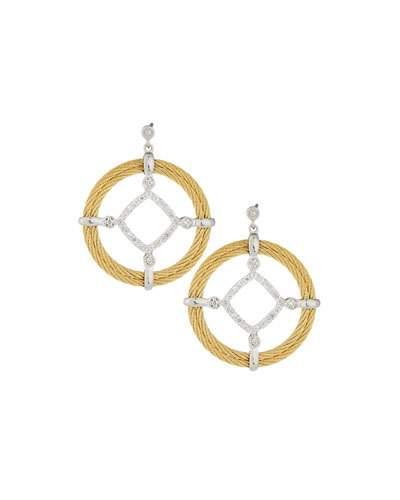 Classique Pave Diamond Circle Drop Earrings, Yellow