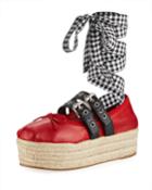 Leather And Gingham-strap Platform Espadrille