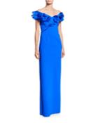 Asymmetric Ruffle Off-shoulder Cap-sleeve