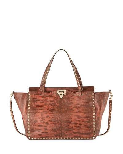 Rockstud Crocodile Hobo Bag, Brown