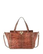 Rockstud Crocodile Hobo Bag, Brown