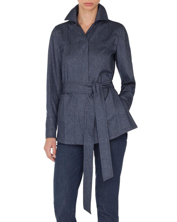 Self-belt Cashmere-cotton Flannel Tunic Blouse