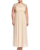 Sequined Short-sleeve Empire Gown, Champagne, Women's