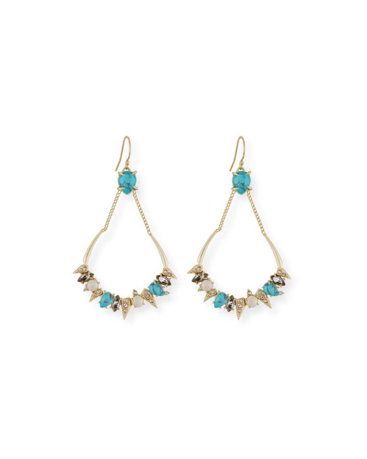 Pav&eacute; Crystal Chain Top Earrings, Golden/turquoise