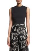 Flynn Sleeveless Ponte Back-zip Top, Black