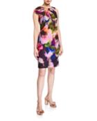 Sleeveless Floral Printed Smoothie Shift Dress W/ Bow Detail