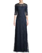 Half-sleeves Illusion Lace Evening Gown
