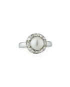 Round 18k White Gold Pearl & Diamond Ring,