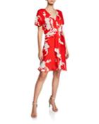 Ashleena V-neck Short-sleeve Dress W/ Draped Ruffle