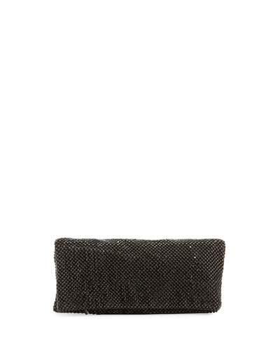 Mesh Crystal Fold-over Clutch Bag, Black