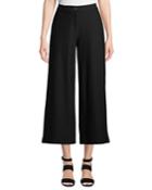 Petite High-waist Wide-leg Cropped Stretch Crepe Pants