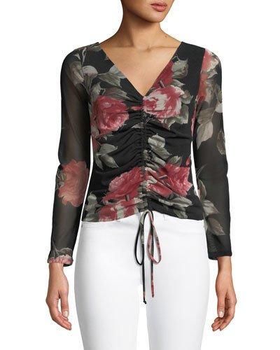 Rose-print Center-ruched