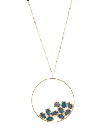 Frosted 14k Gold Opal Eclipse Pendant Necklace