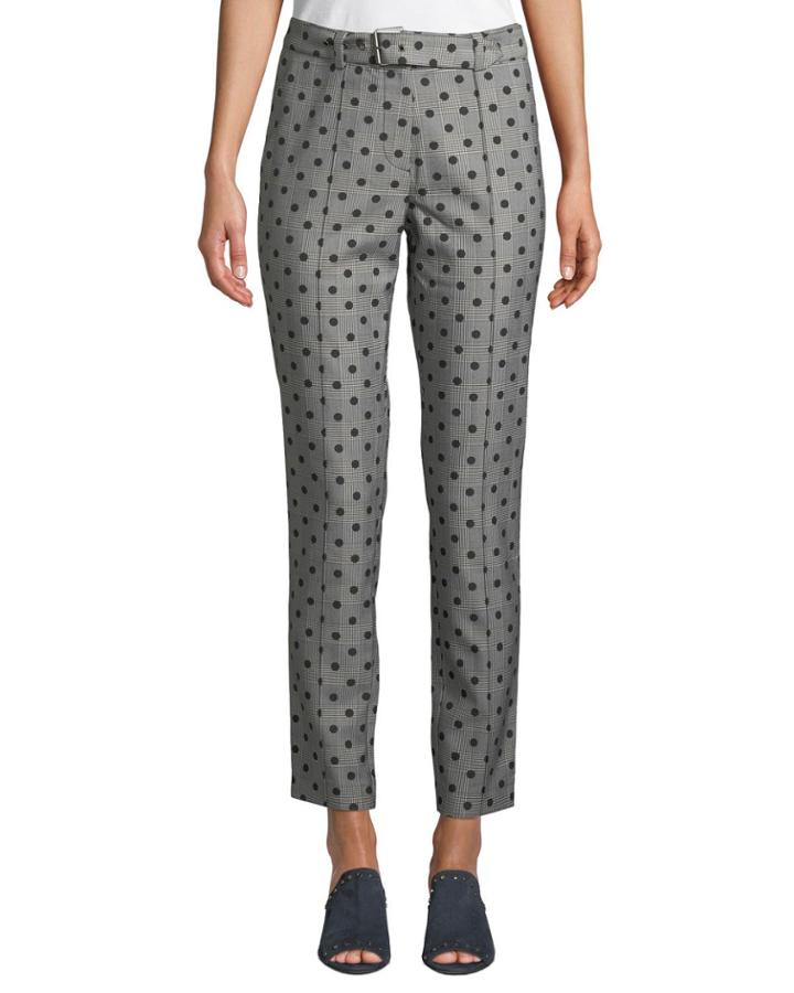 Mid-rise Polka-dot Glen-plaid Straight-leg Pants