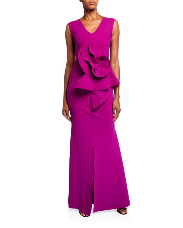 V-neck Sleeveless 3d Floral Embellished Gown
