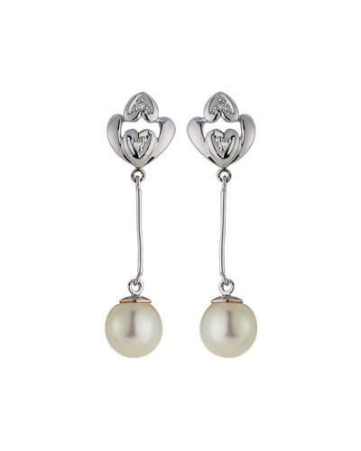 14k White Gold Diamond & Freshwater Pearl Drop Earrings