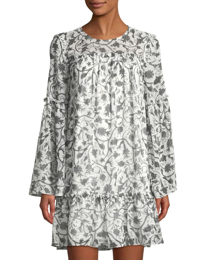 Printed Crewneck Ruffle Long-sleeve