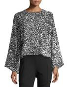 Dot-print Bell-sleeve Top