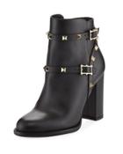 Rockstud Leather Mid-heel Bootie