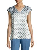Bryson Cap-sleeve Havana Hexagon-print Silk Blouse,