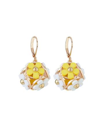 Flower Dangle Earrings, Yellow/white