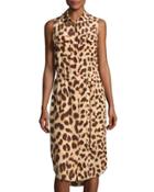 Tegan Cheetah-print Belted Sleeveless Shirtdress, Cheetah