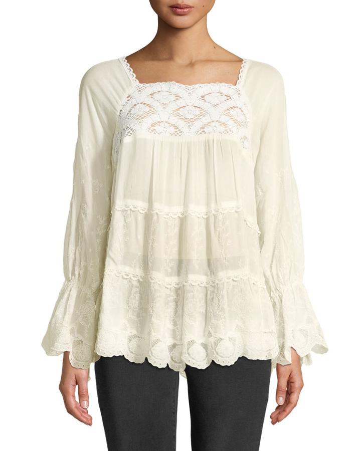 Alora Lace-trim Tiered Blouse