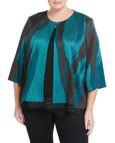 3/4-sleeve Graphic-knit Jacket, Multi,