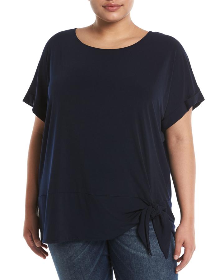 Short-sleeve Tie-side Blouse,