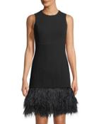 Sleeveless Feather-hem Cocktail Dress