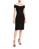 Stretch Crepe Off-the-shoulder Dress With Hanging Tassels