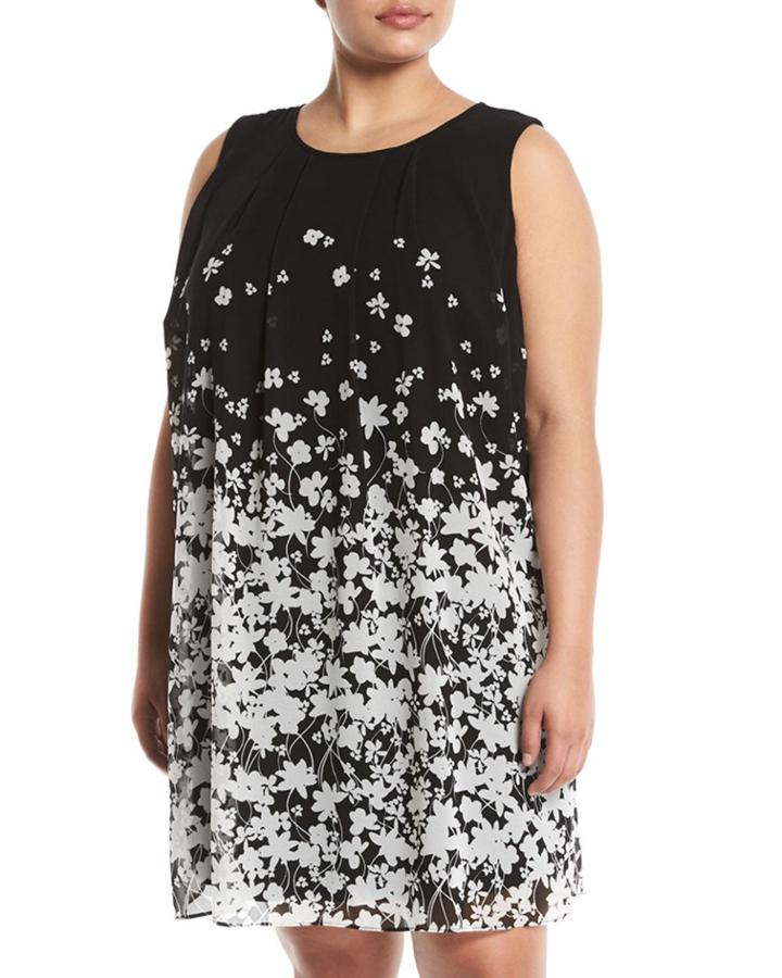 Ombre-floral A-line Dress,