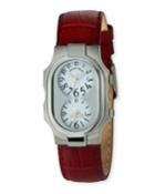 Signature Stainless Steel Watch W/ Alligator Strap, White/red
