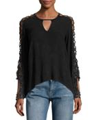 Lace-up Sleeve Top, Black