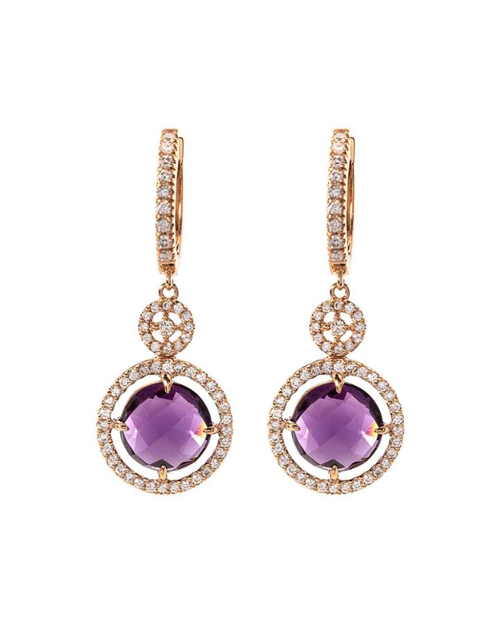 18k Rose Gold Diamond Amethyst Round-drop Earrings