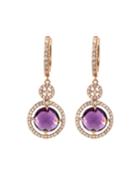 18k Rose Gold Diamond Amethyst Round-drop Earrings